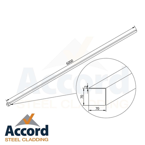 6m x 70mm x 70mm Cleader rail Galvanised 2.0mm