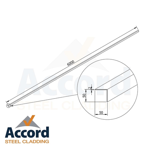 6m x 50mm x 50mm Cleader rail Galvanised 2.0mm
