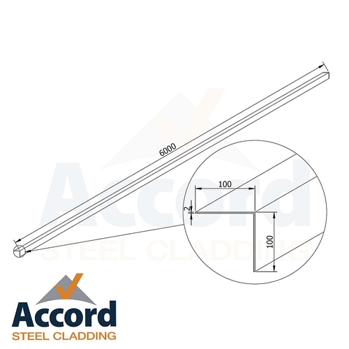 6m x 100mm x 100mm Cleader rail Galvanised 2.0mm